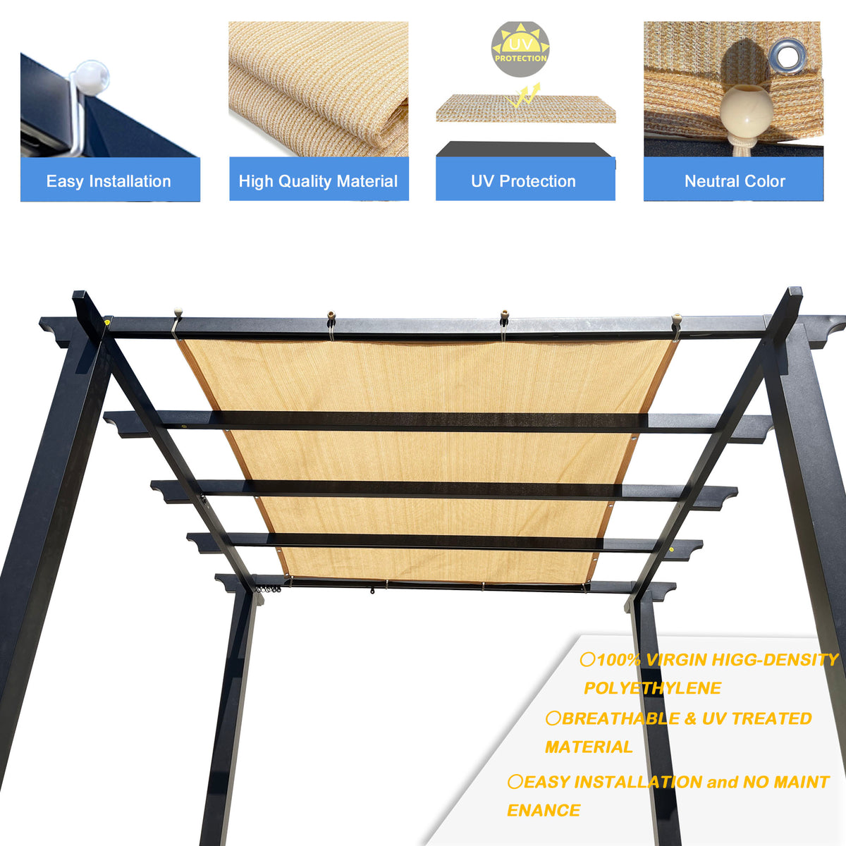 Custom HDPE Pergola Shade Panel with Grommets – Breathable Patio Cover