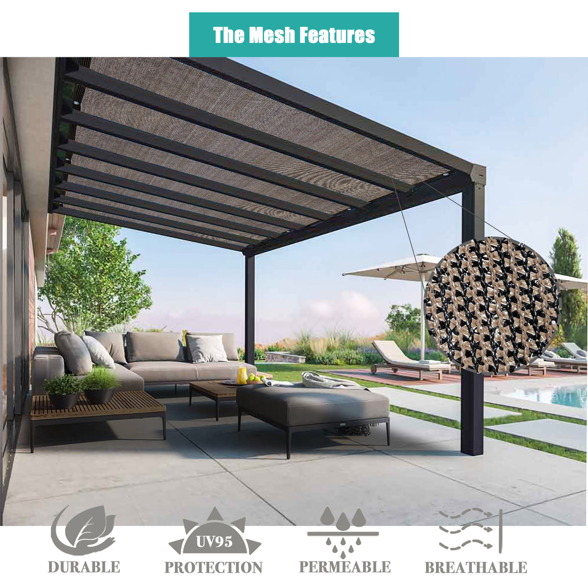 Custom HDPE Pergola Shade Panel with Grommets – Breathable Patio Cover