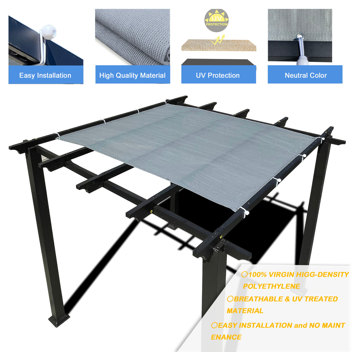 Grey breathable HDPE shade panel close-up