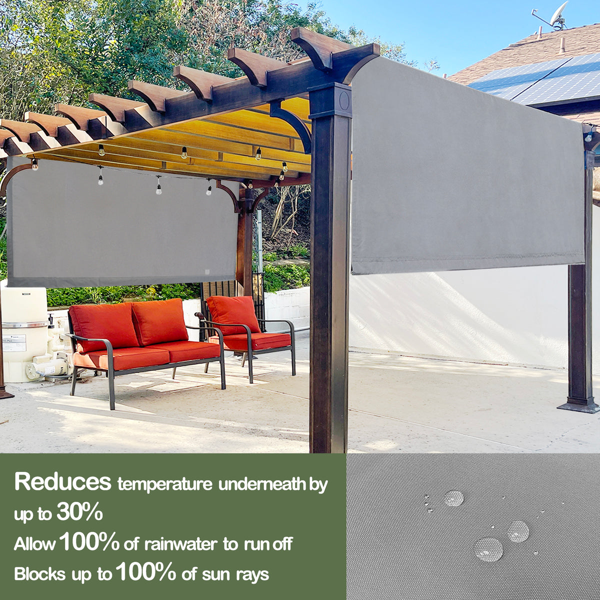 Custom Waterproof Rod Pocket Pergola Cover – Grey