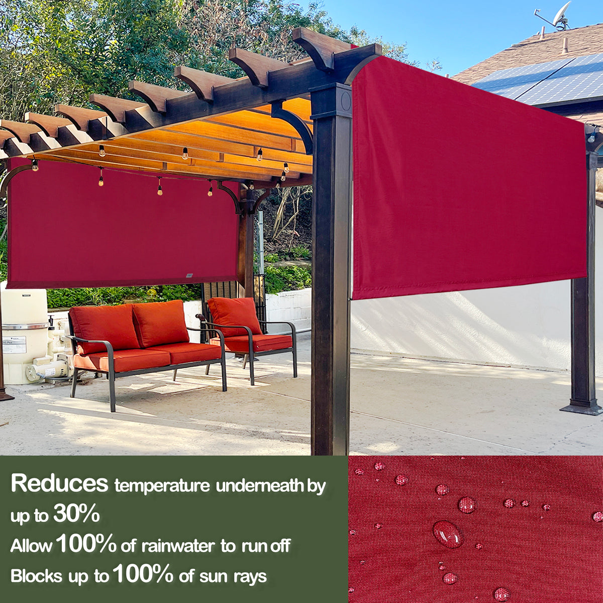 Waterproof Pergola Replacement Canopy with Rod Pockets – Burgundy Red