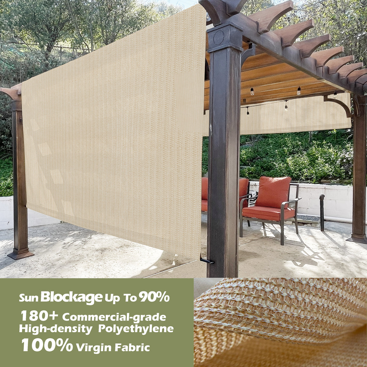 HDPE Pergola Replacement Canopy with Rod Pockets – Banha Beige