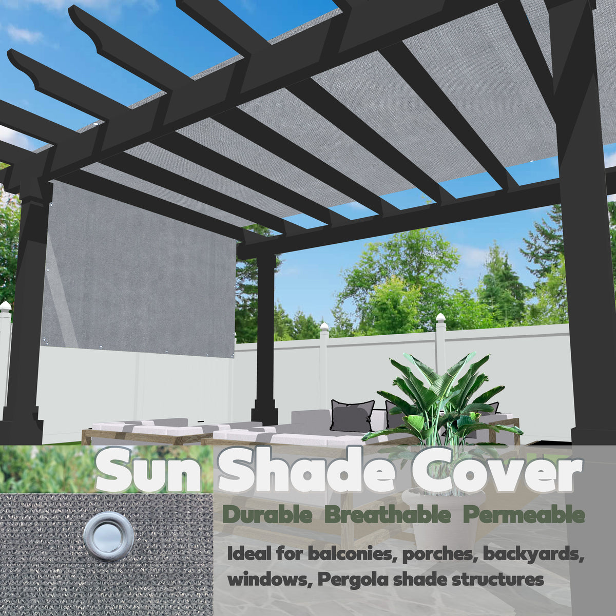 Custom HDPE Pergola Shade Panel with Grommets – Breathable Patio Cover