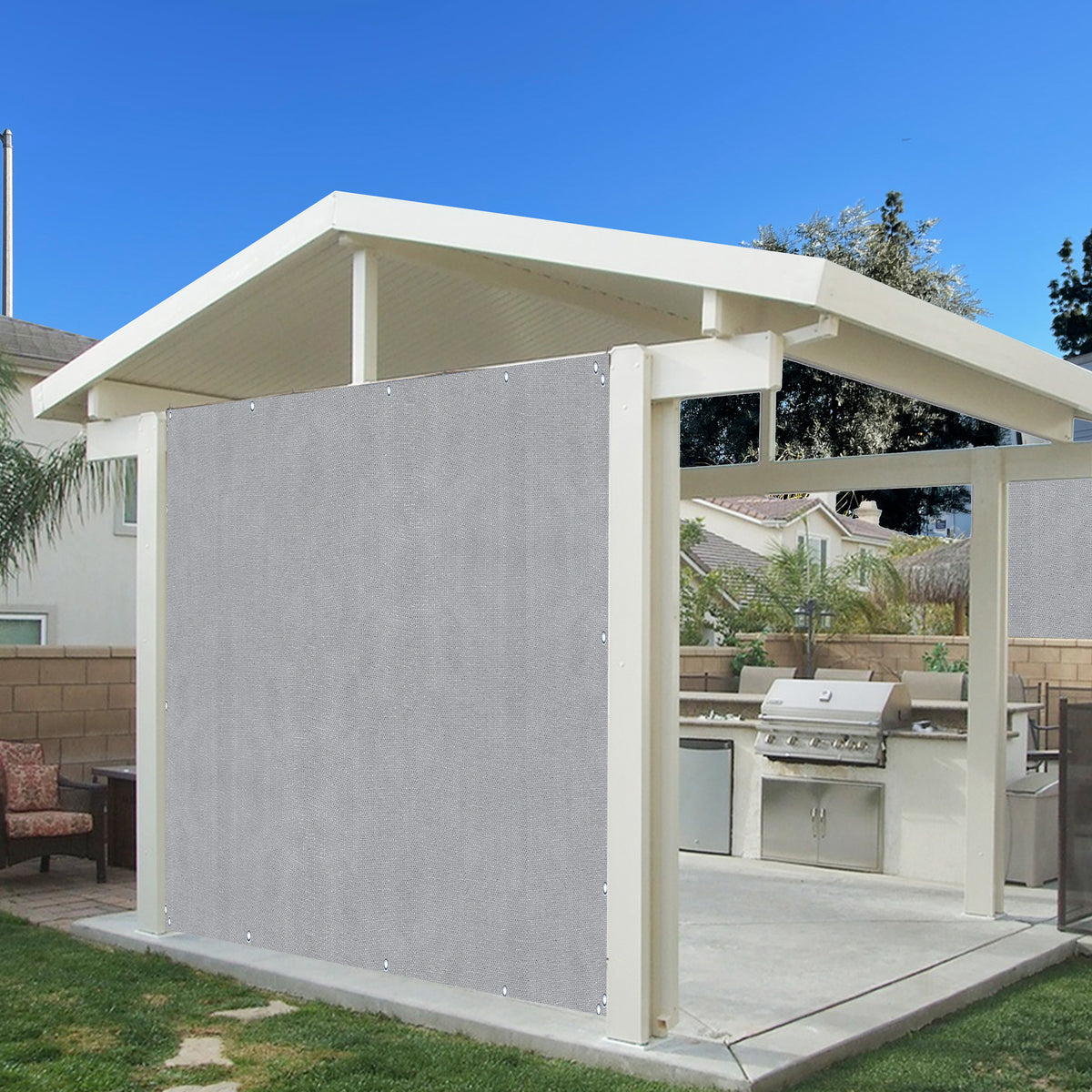 HDPE Sun Shade Privacy Panel – 4 Sides Hemmed with Grommets, Grey