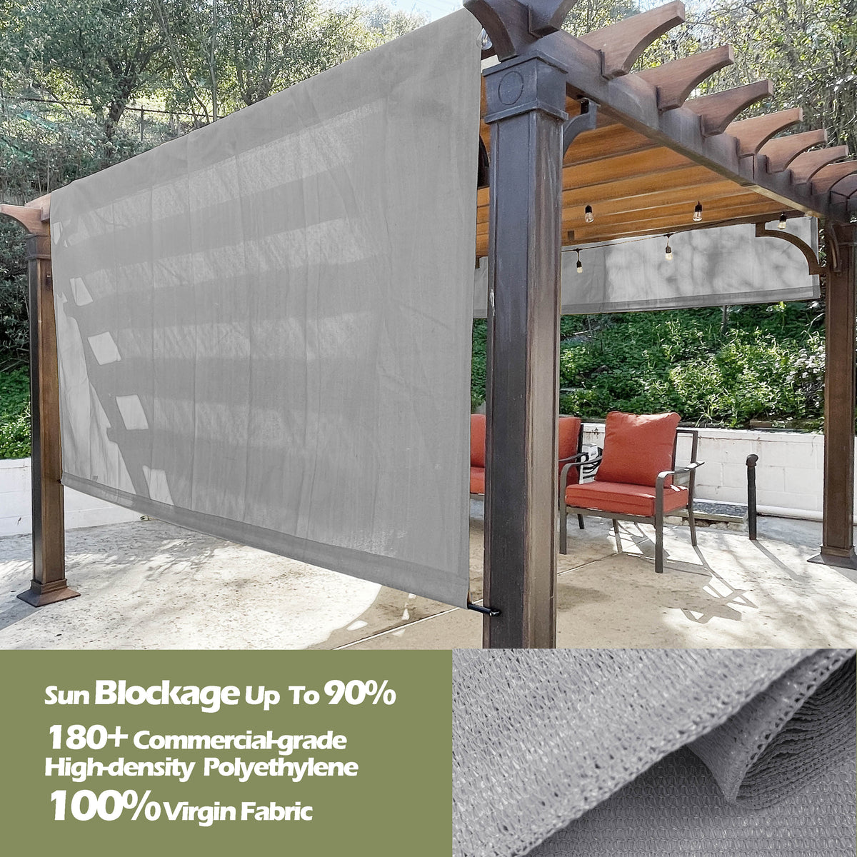 HDPE Pergola Replacement Canopy with Rod Pockets – Grey