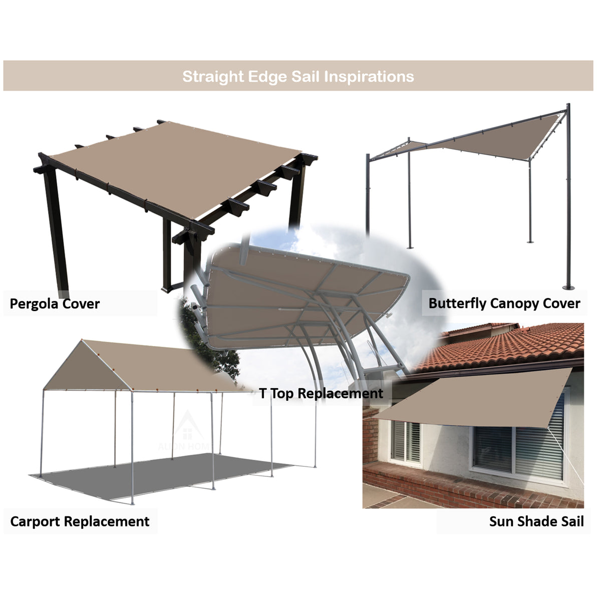 Custom Size Straight Edge Waterproof Woven Sun Shade Sail - Muddy Water