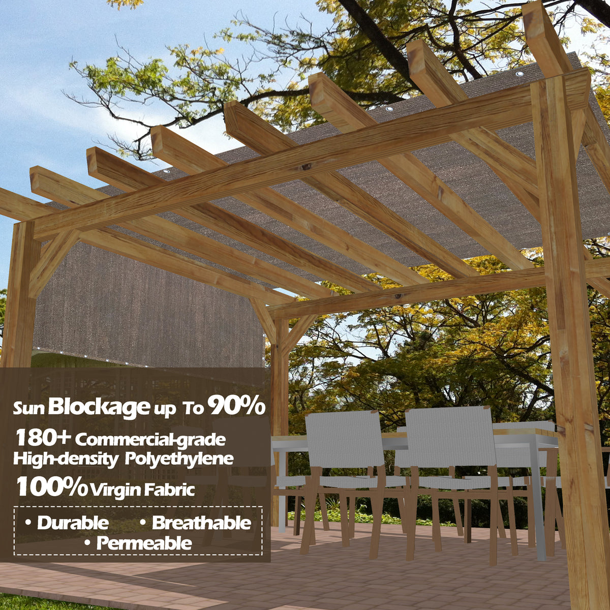 Mocha Brown HDPE outdoor shade panel with grommets