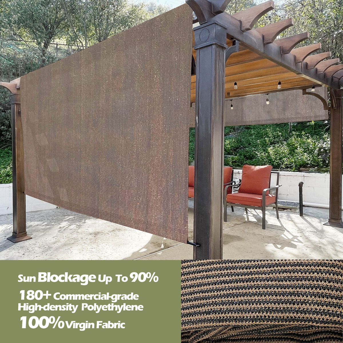 Mocha Brown HDPE pergola replacement canopy with rod pockets