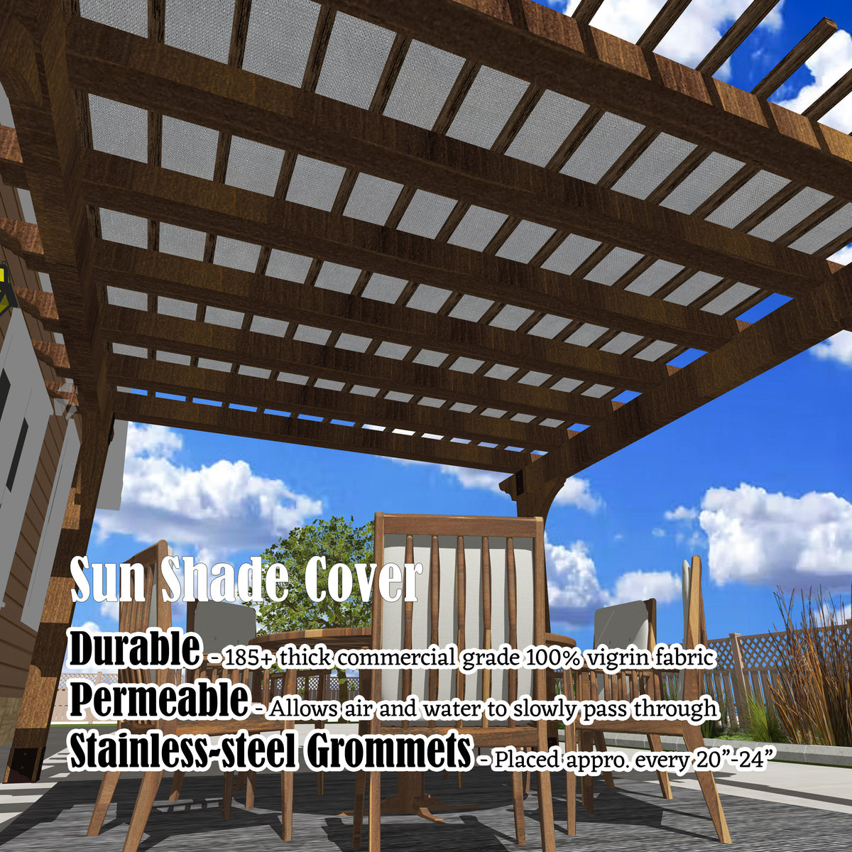 HDPE Pergola & Patio Shade Panel with Grommets – Grey