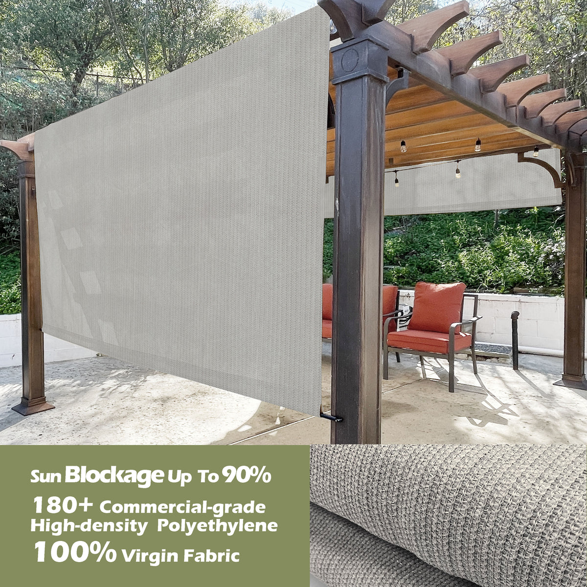 HDPE Pergola Replacement Canopy with Rod Pockets – Smoke Tan