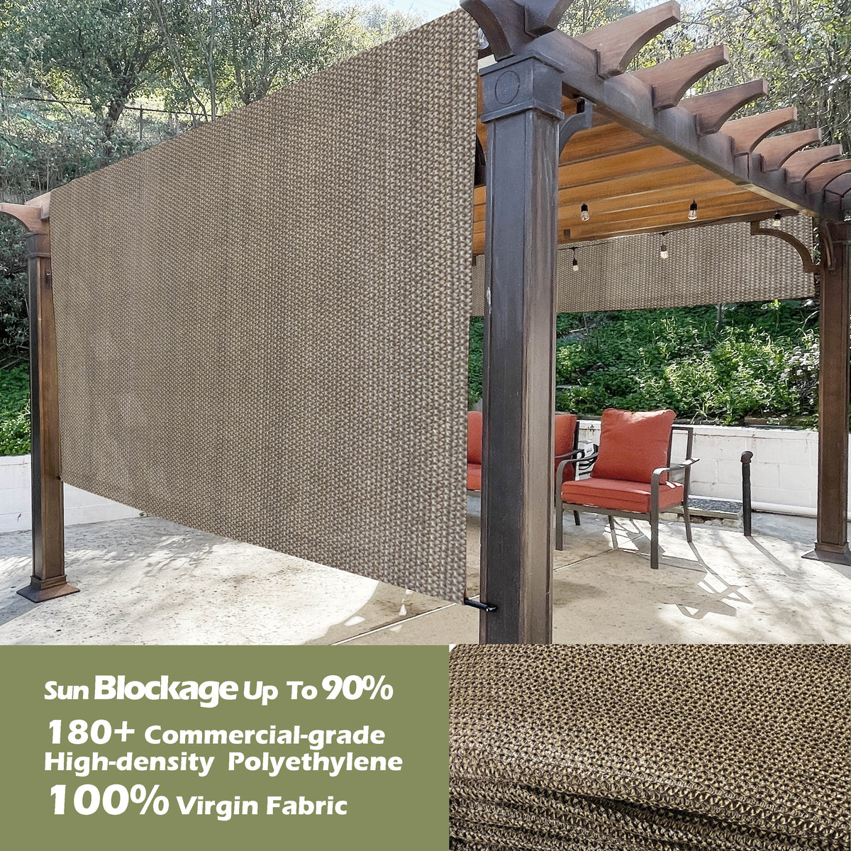 HDPE Pergola Replacement Canopy with Rod Pockets – Walnut