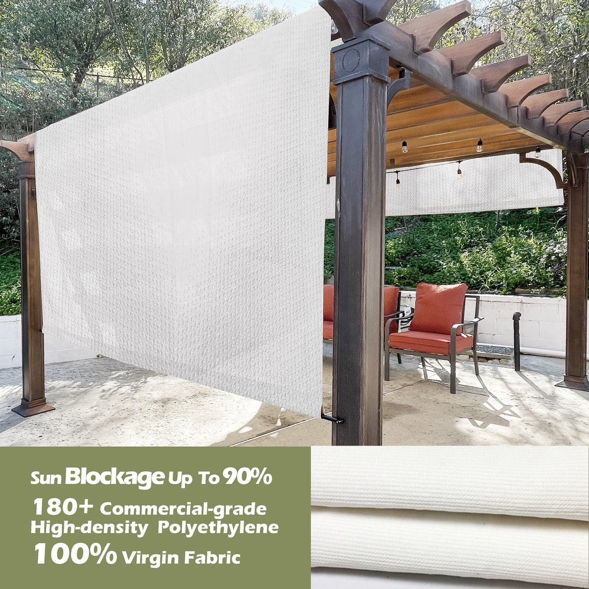 HDPE Pergola Replacement Canopy with Rod Pockets – White