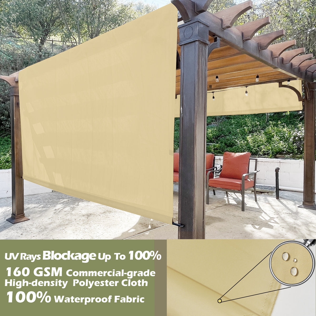 Waterproof Pergola Replacement Canopy with Rod Pockets – Desert Sand