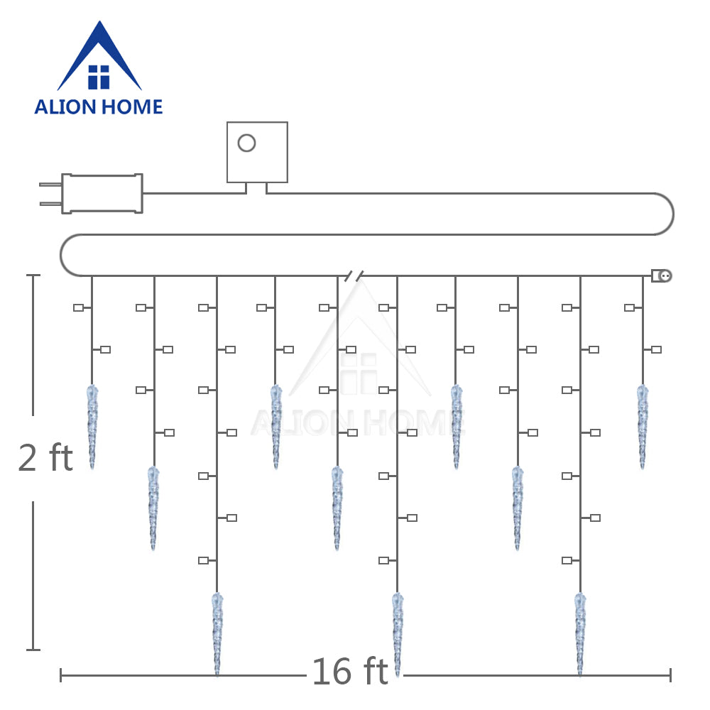 ALION HOME Icicles 2-in-1 Dual Color 176-Count LED Hanging Curtain Style Icicle Lights with 9 Functions & Controller