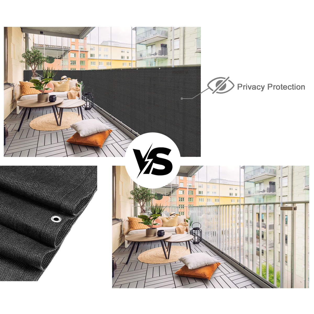Black 3 ft tall breathable HDPE privacy screen