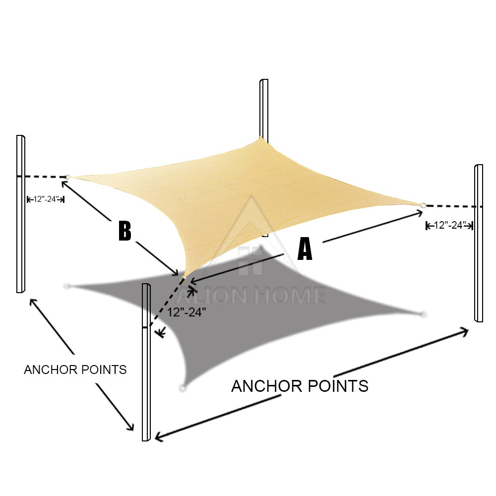Custom Sizes Sun Shade Sail w/Stainless Steel Hardware Kit - Sand