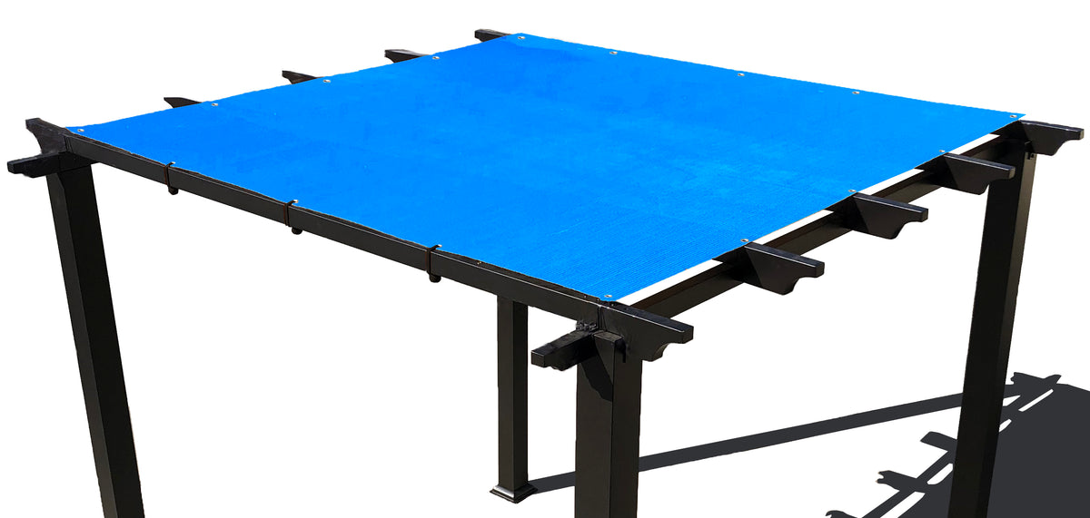Blue HDPE pergola and patio shade panel with grommets