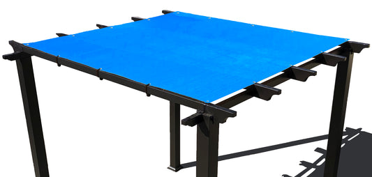 Blue HDPE pergola and patio shade panel with grommets