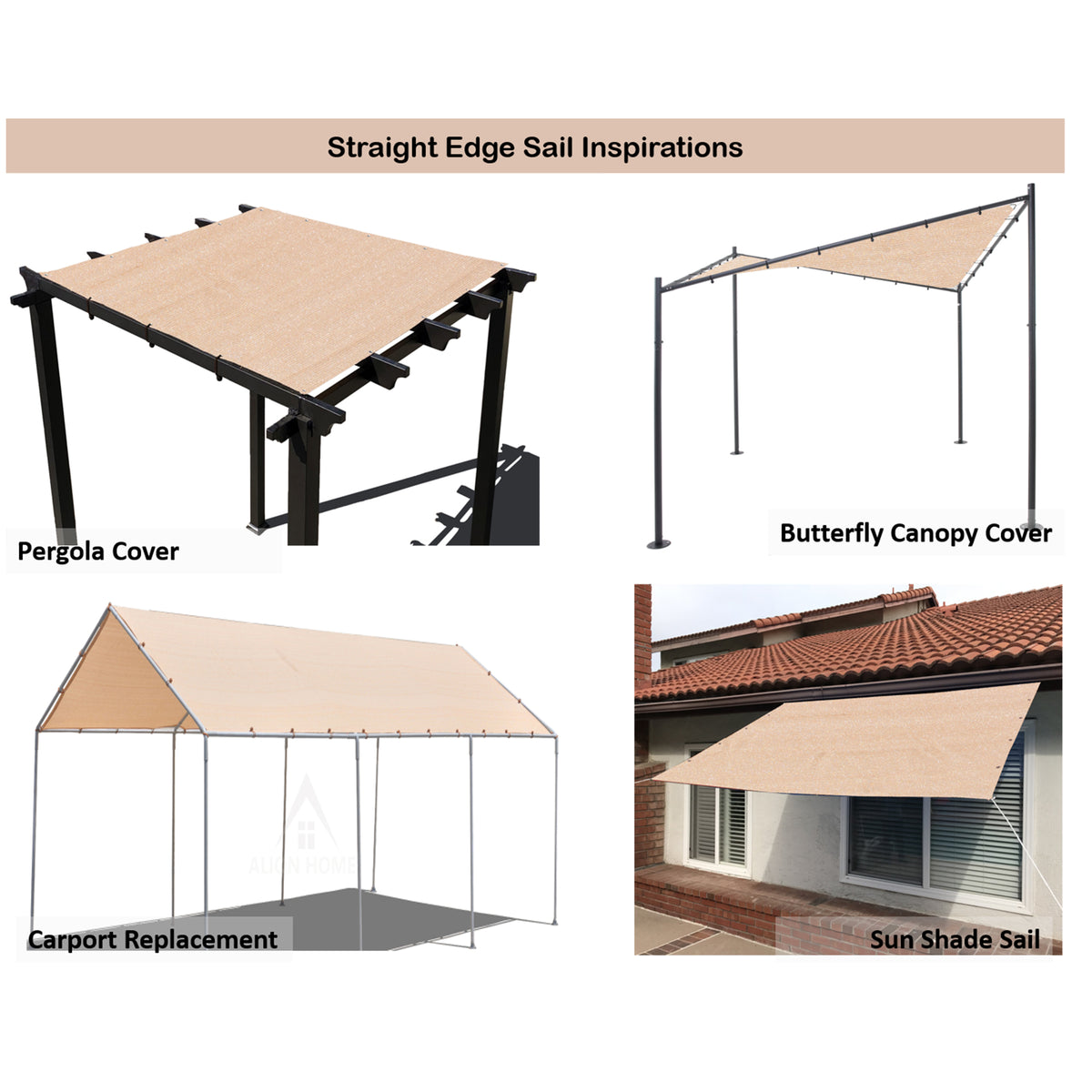 Custom Sized HDPE Straight Edge Sun Shade Sail - Banha Beige