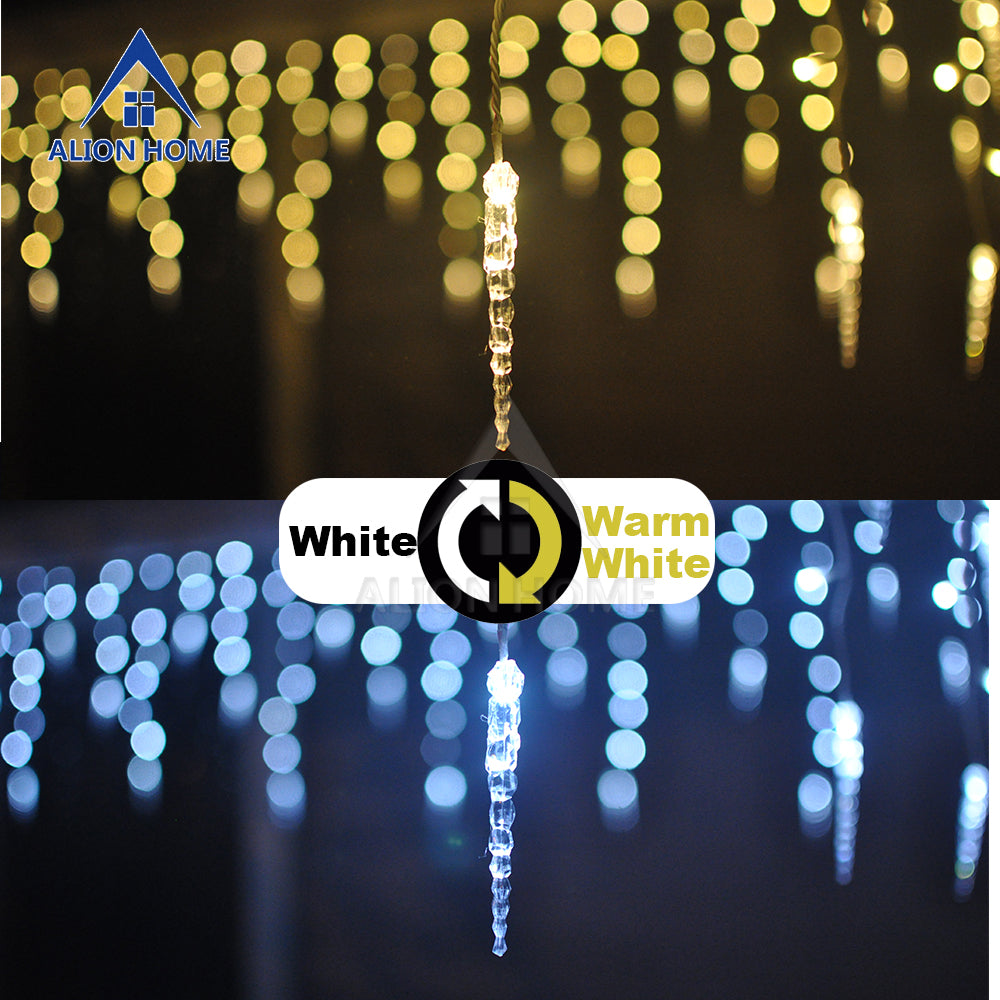 ALION HOME Icicles 2-in-1 Dual Color 176-Count LED Hanging Curtain Style Icicle Lights with 9 Functions & Controller