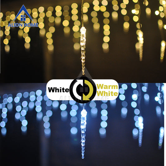 ALION HOME Icicles 2-in-1 Dual Color 176-Count LED Hanging Curtain Style Icicle Lights with 9 Functions & Controller