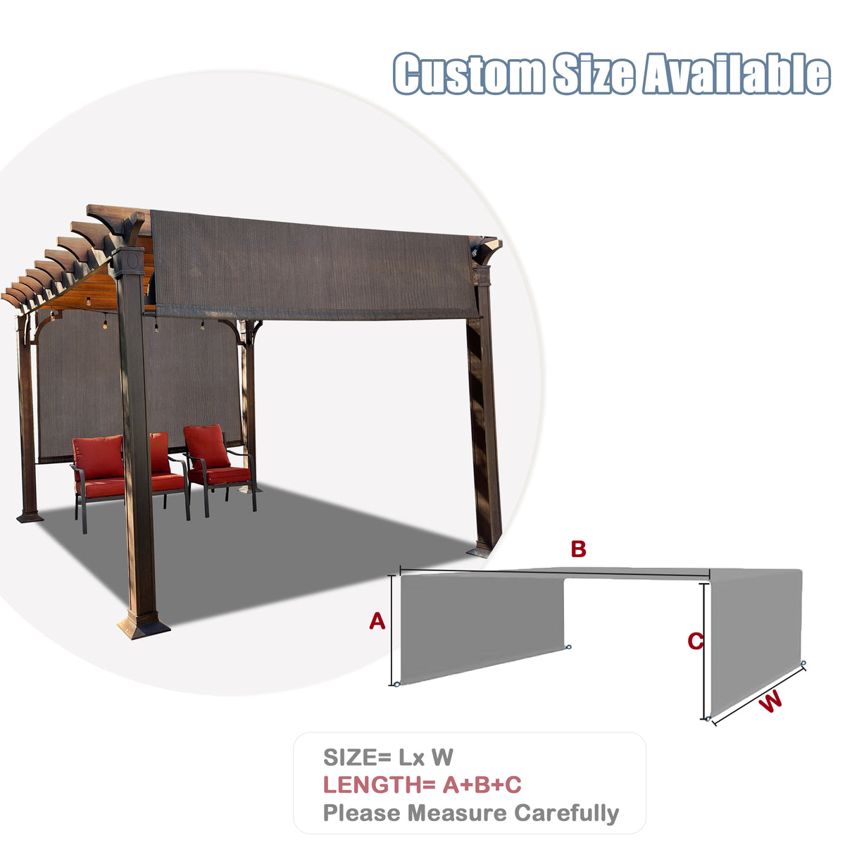 Mocha Brown pergola shade cover fabric and weighted rod detail