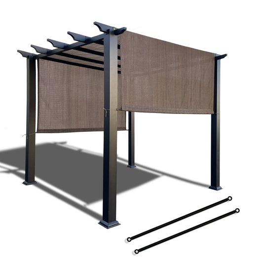 Mocha Brown breathable HDPE pergola cover with two weighted rods