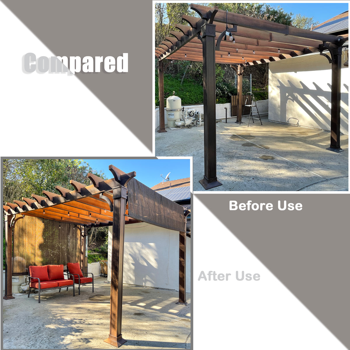 Mocha Brown breathable HDPE pergola cover with weighted rods, product view 3