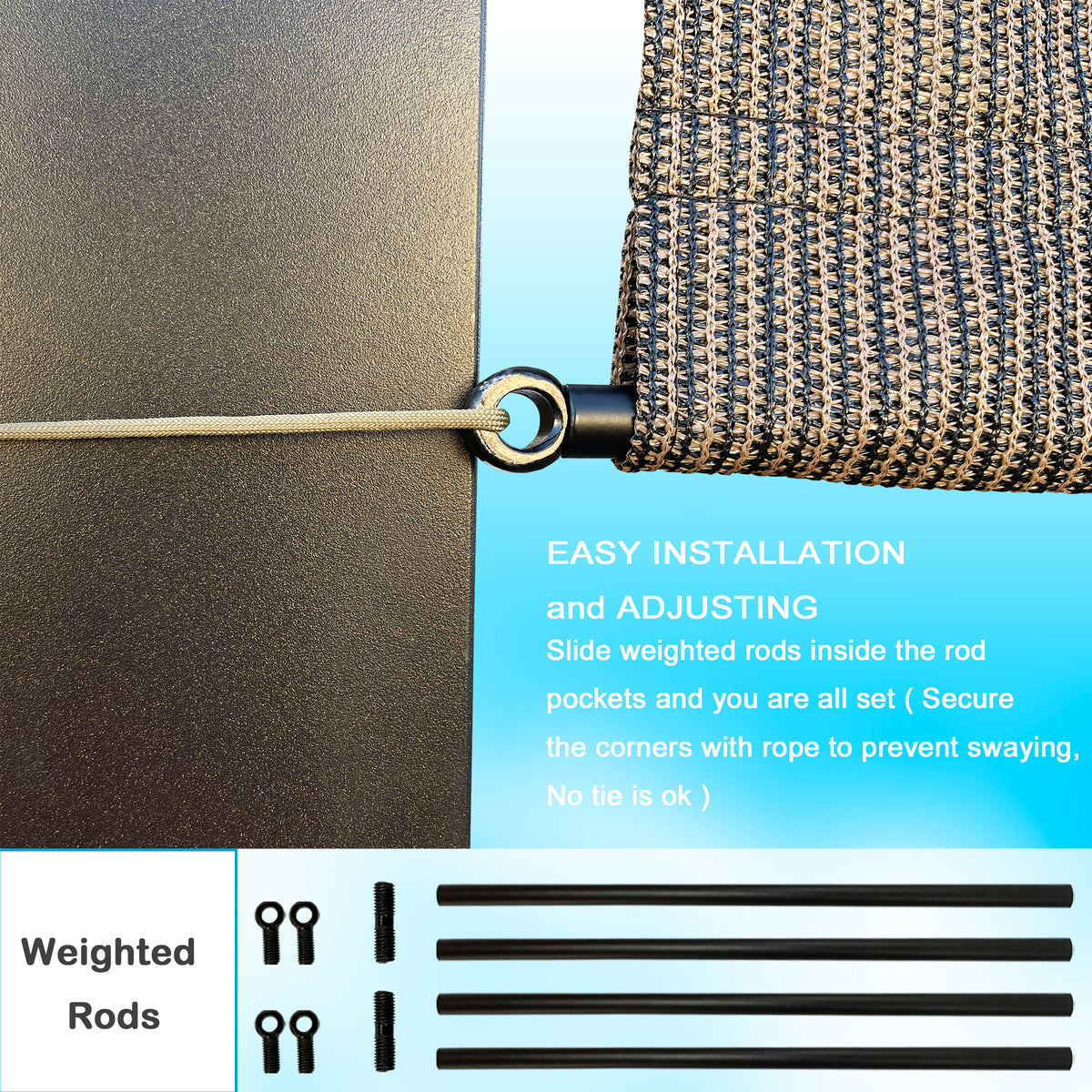 Mocha Brown breathable HDPE pergola cover with weighted rods, product view 4