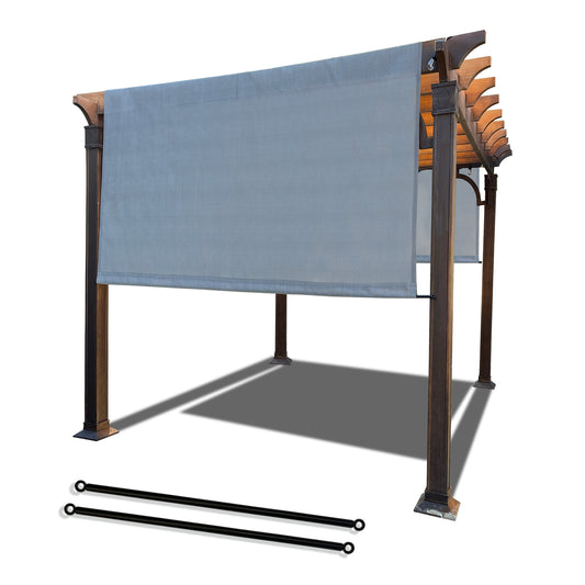 Grey breathable HDPE pergola cover with two weighted rods