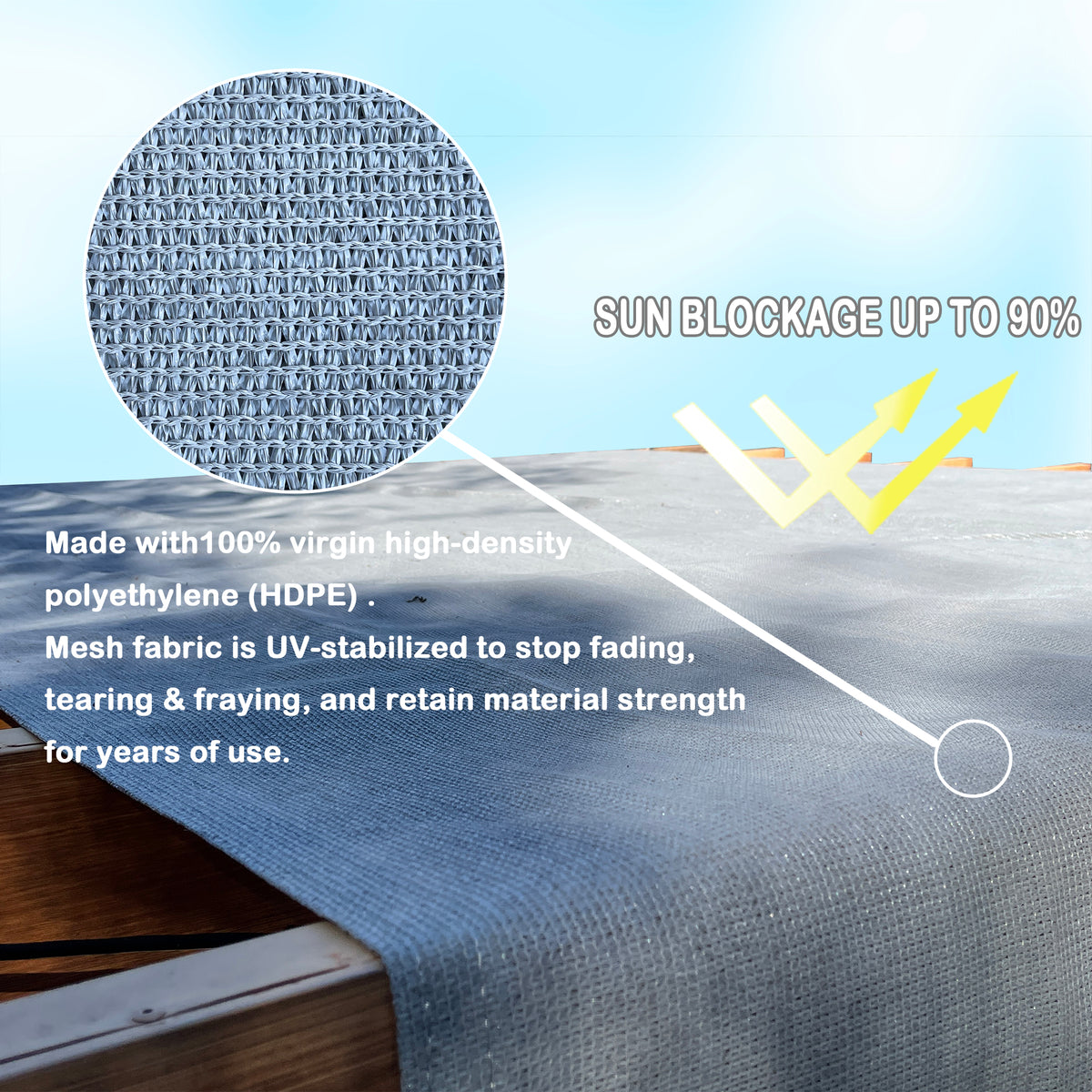 Grey breathable HDPE pergola cover with weighted rods, product view 5