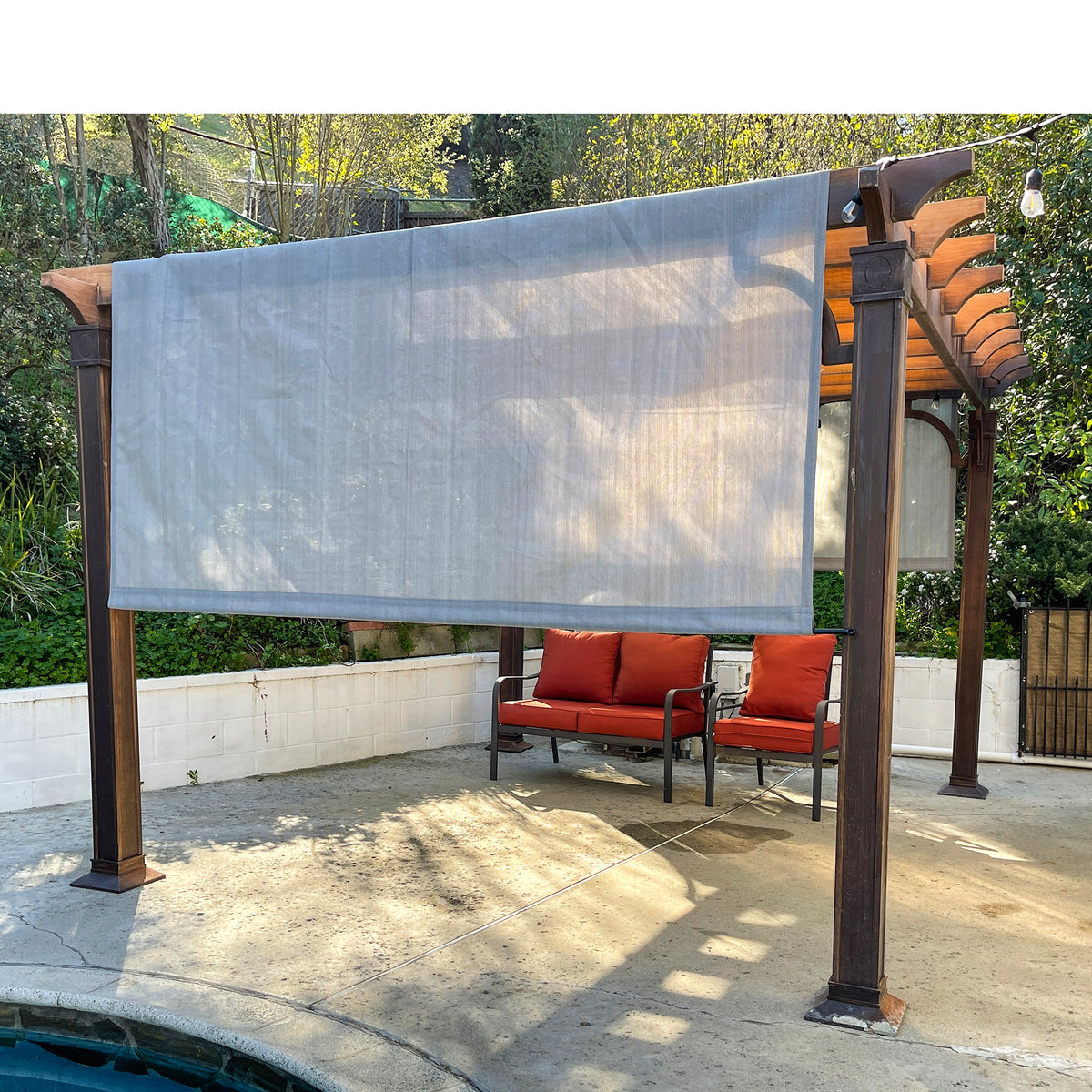 Grey breathable HDPE pergola cover with weighted rods, product view 8