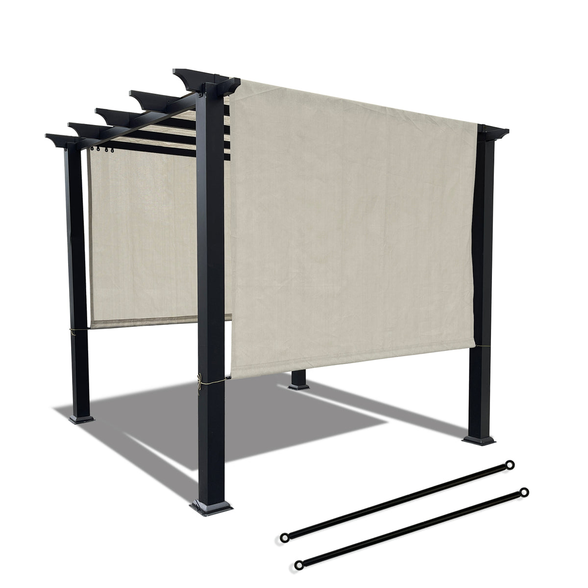 Smoke Tan breathable HDPE pergola cover with two weighted rods