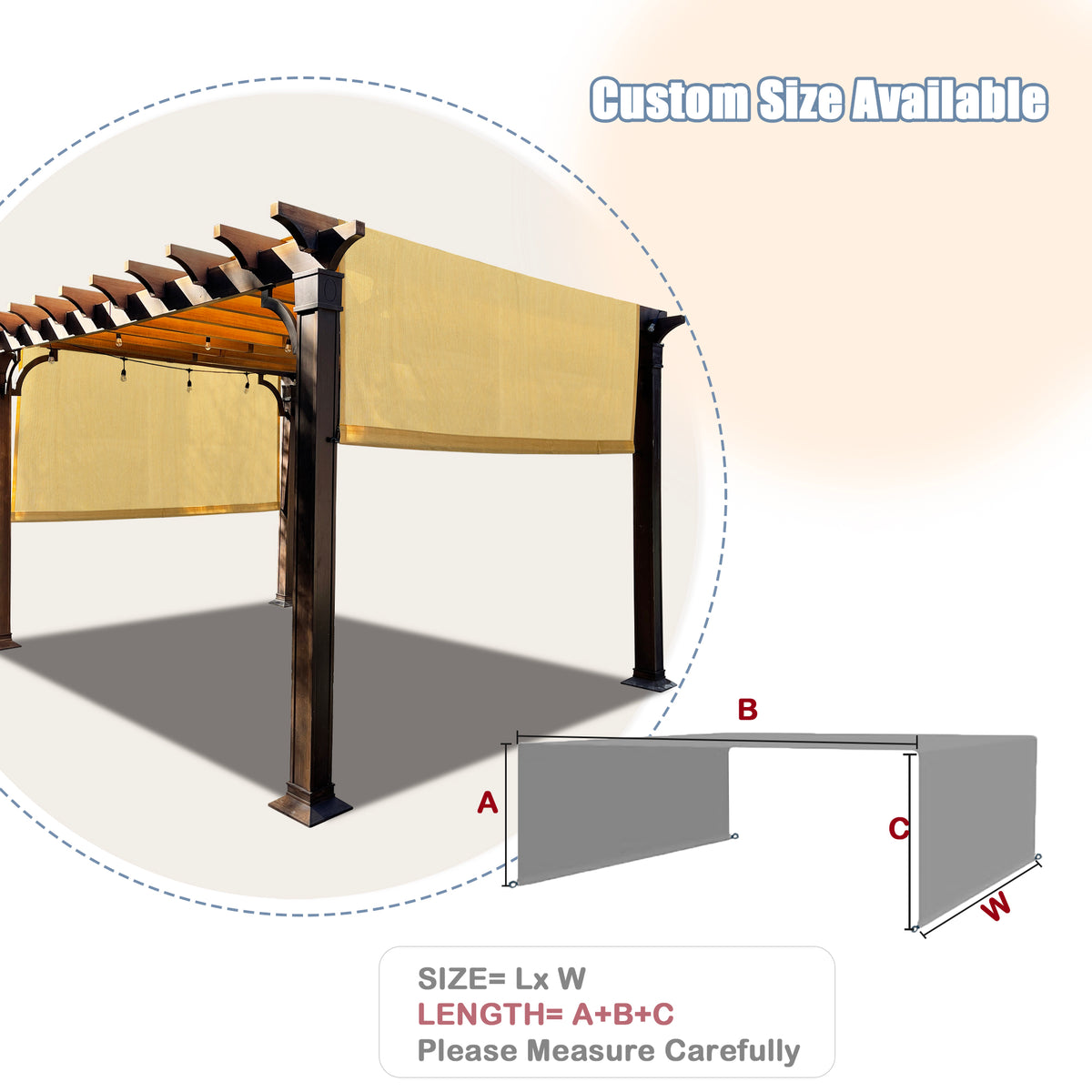 Sand pergola shade cover fabric and weighted rod detail