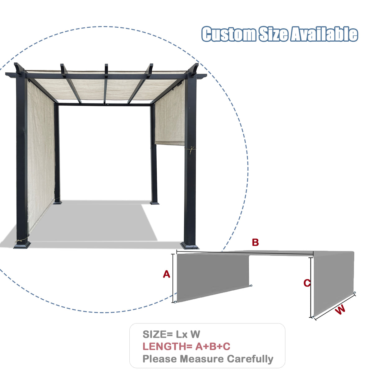 Smoke Tan pergola shade cover fabric and weighted rod detail