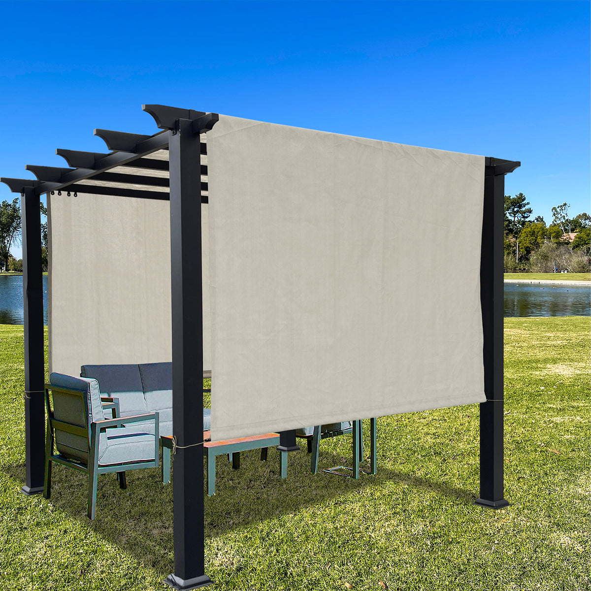 Smoke Tan breathable HDPE pergola cover with weighted rods, product view 2