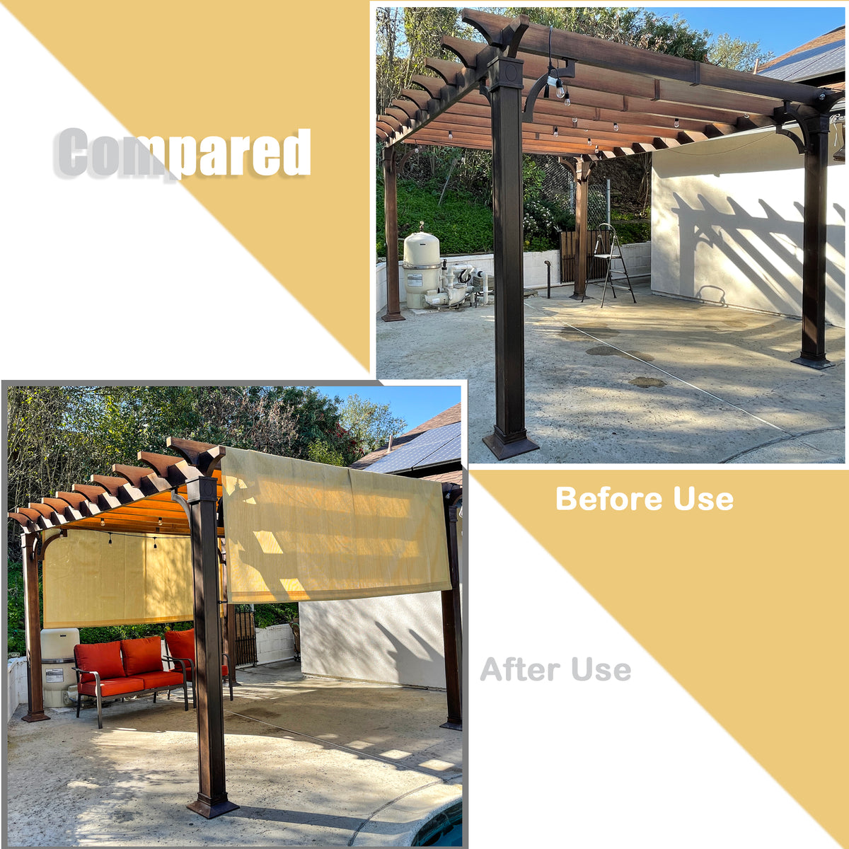 Sand breathable HDPE pergola cover with weighted rods, product view 3