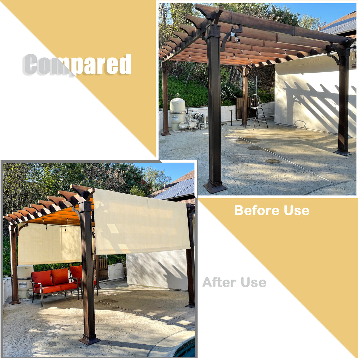 Banha Beige breathable HDPE pergola cover with weighted rods, product view 3