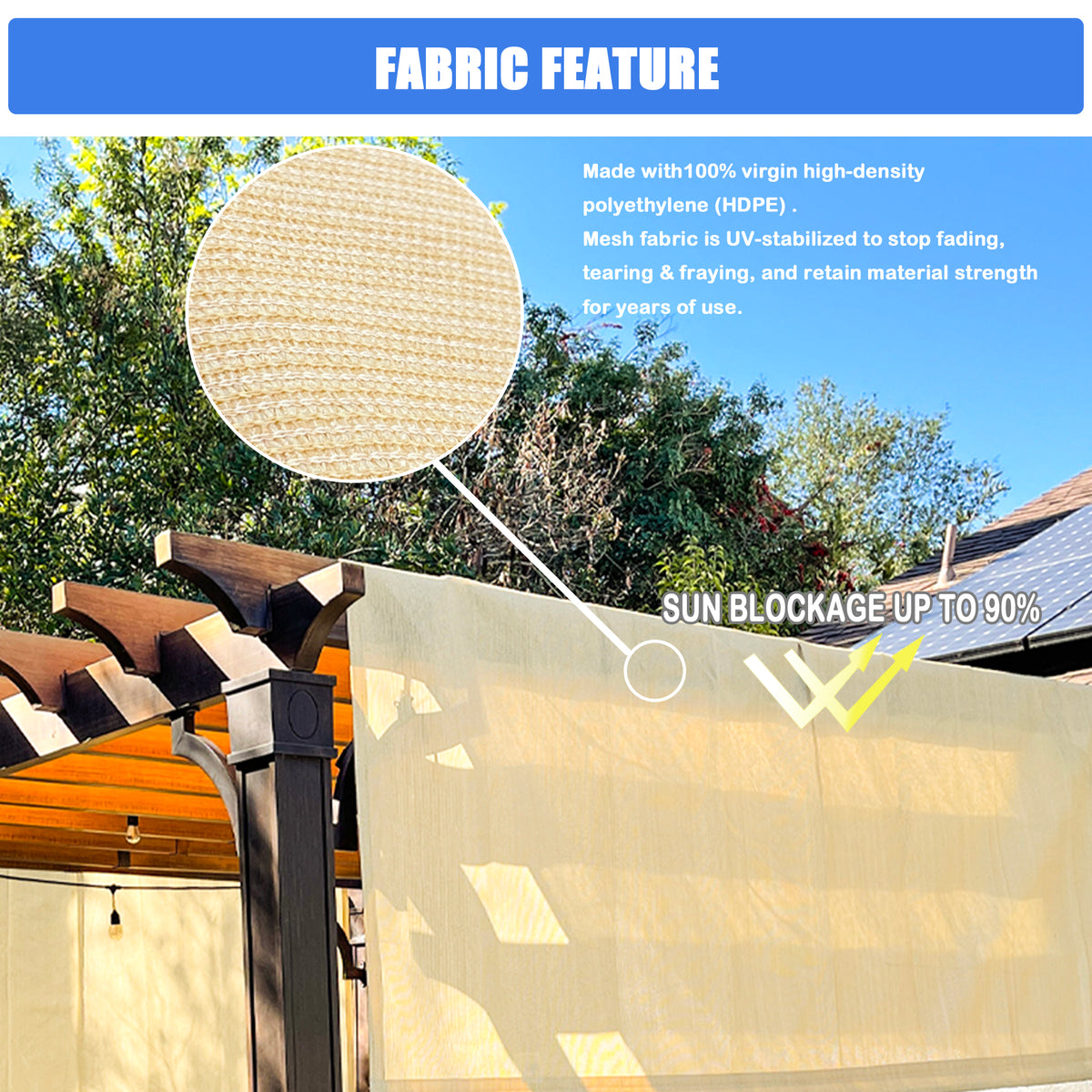 Banha Beige breathable HDPE pergola cover with weighted rods, product view 5