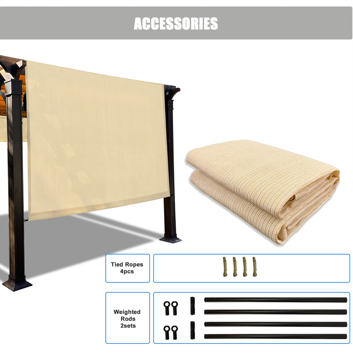 Banha Beige breathable HDPE pergola cover with weighted rods, product view 6