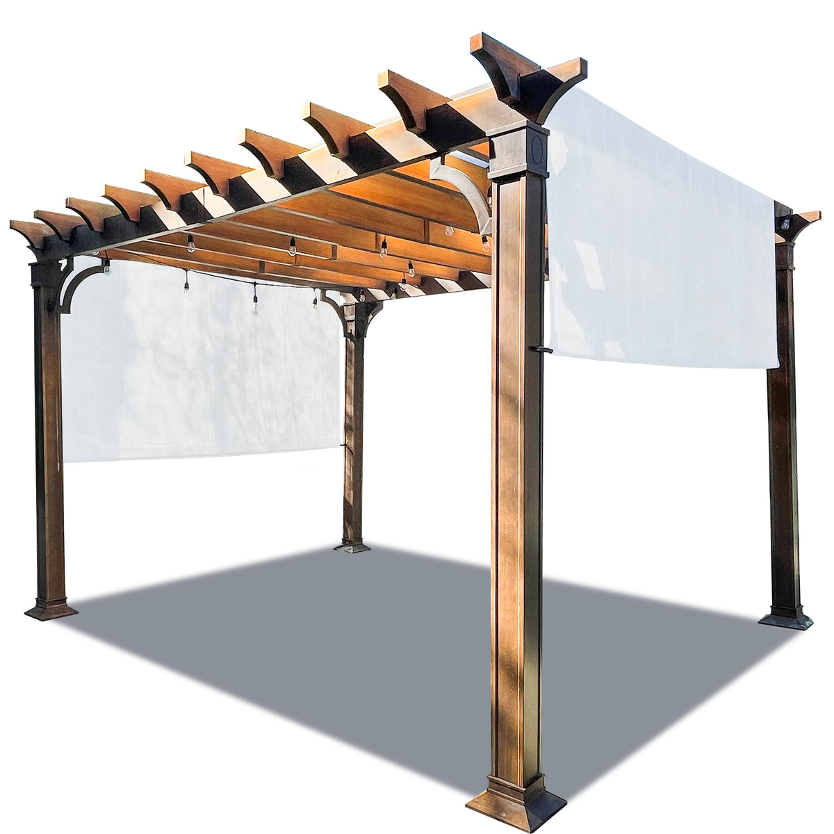White HDPE pergola canopy with weighted rod system