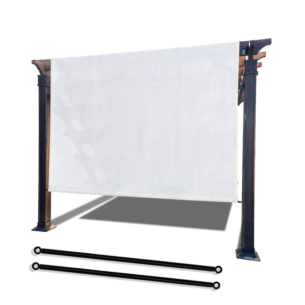 White breathable HDPE pergola cover with two weighted rods
