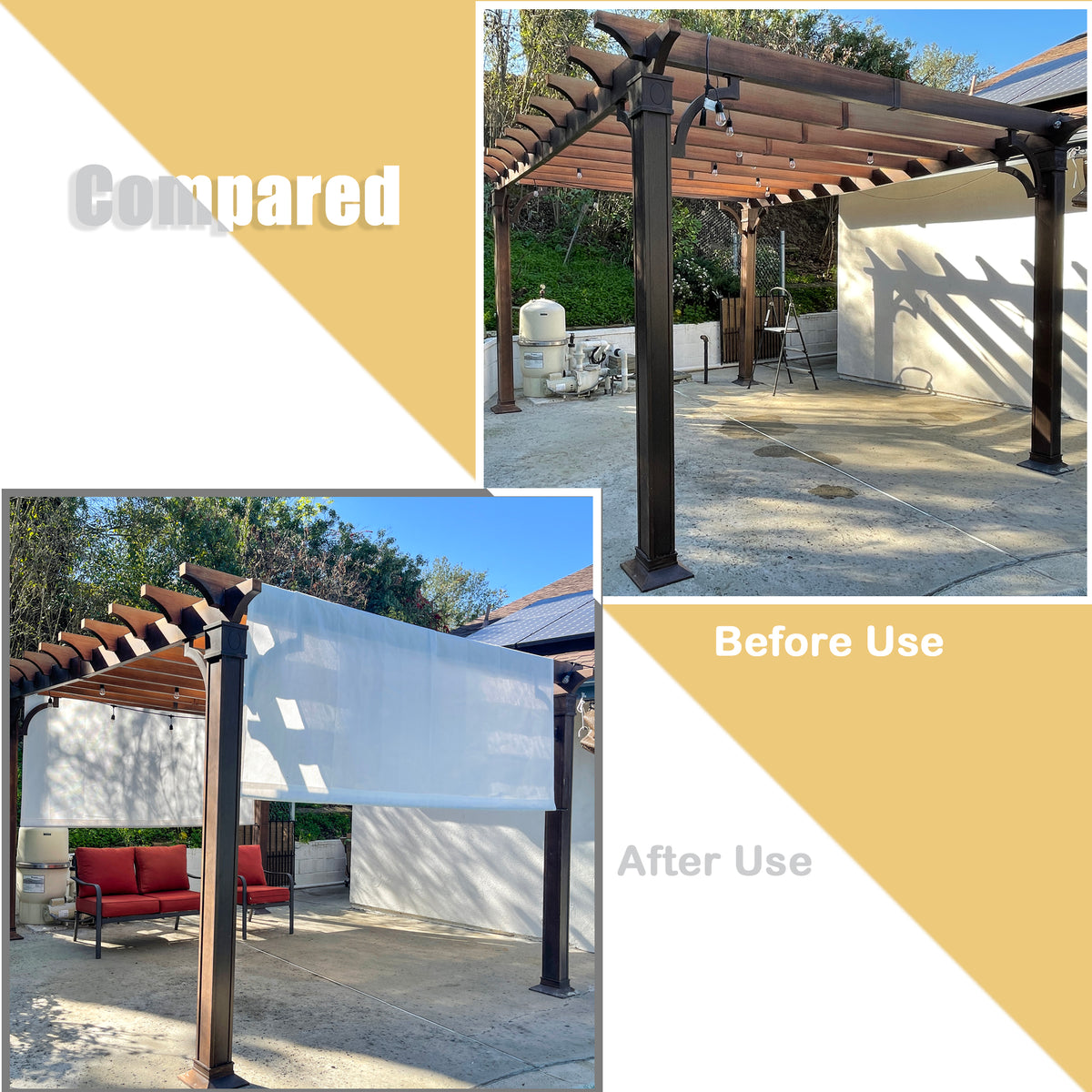 White breathable HDPE pergola cover with weighted rods, product view 3