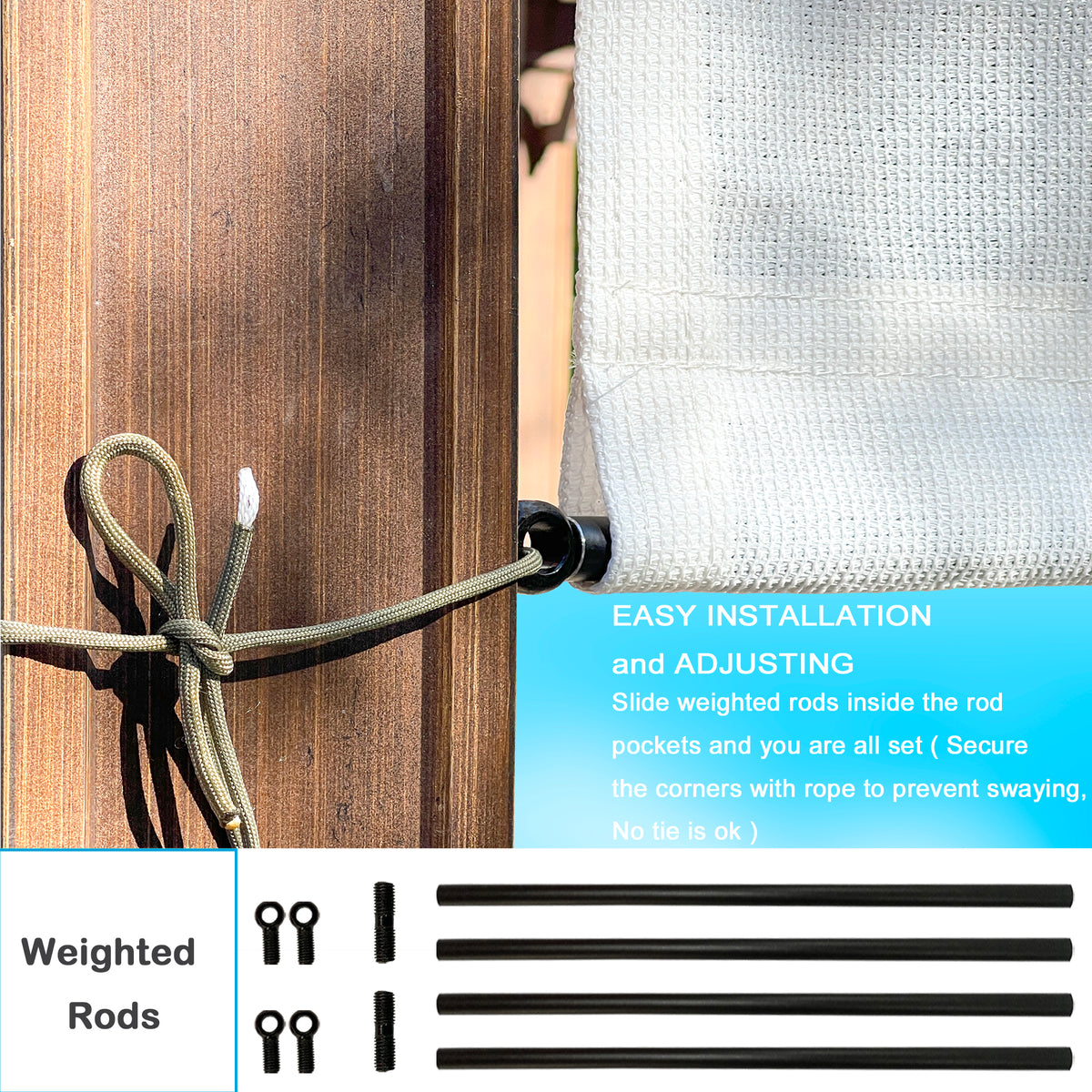 White breathable HDPE pergola cover with weighted rods, product view 4