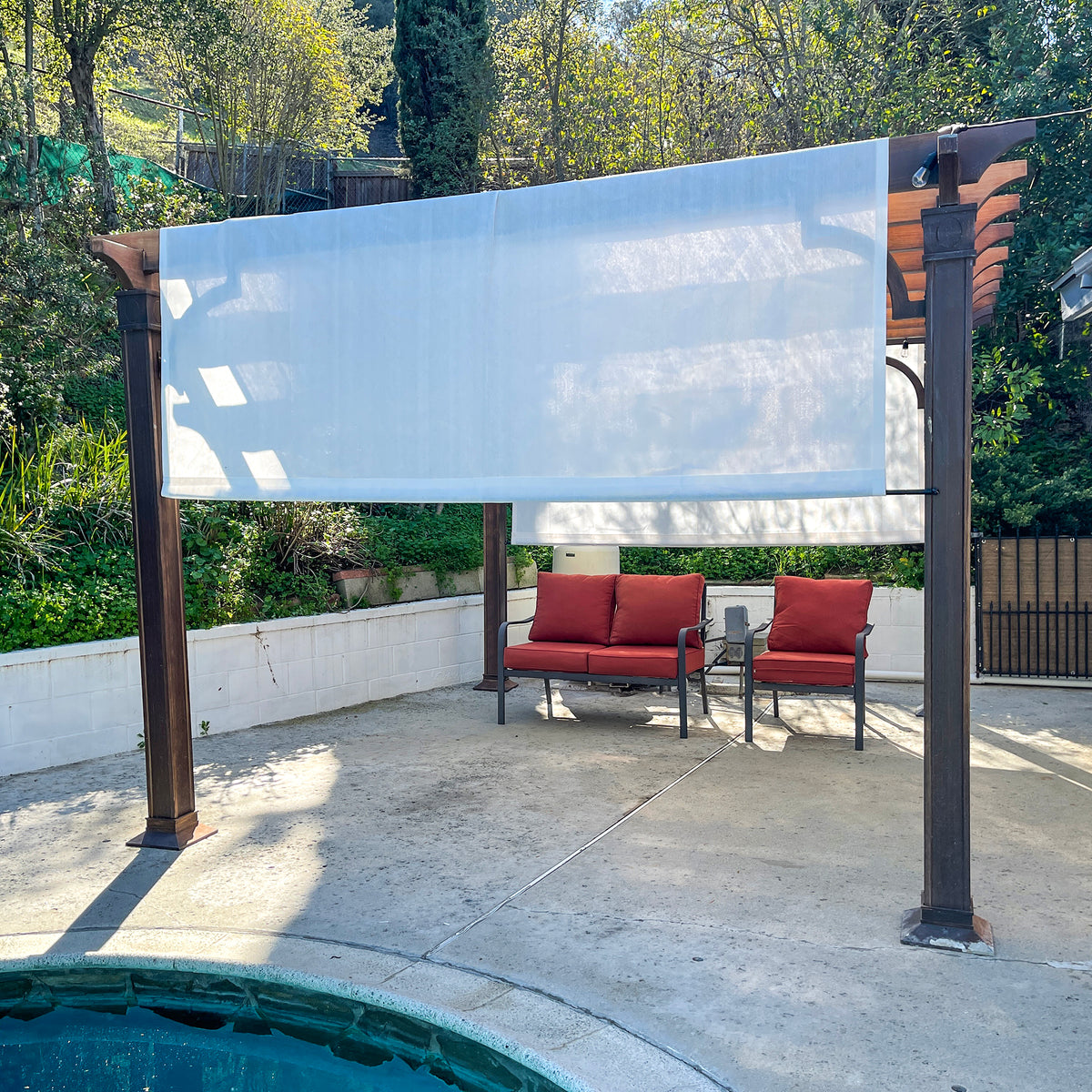 Breathable HDPE Pergola Cover with 2 Weighted Rods – White