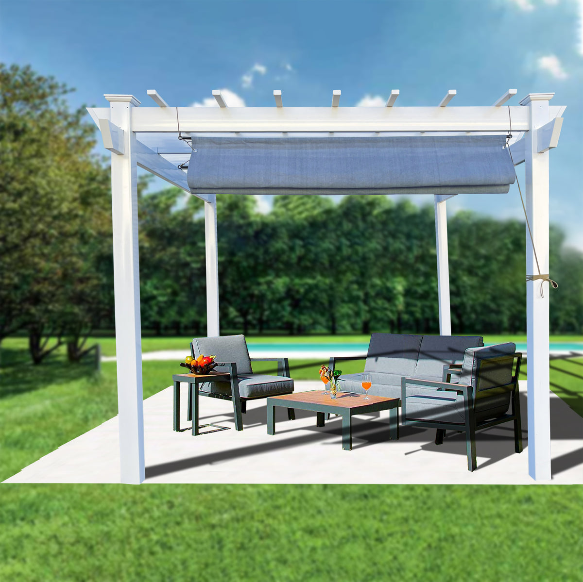 No-Drill Outdoor Roman Pergola Shade – Breathable HDPE, Grey