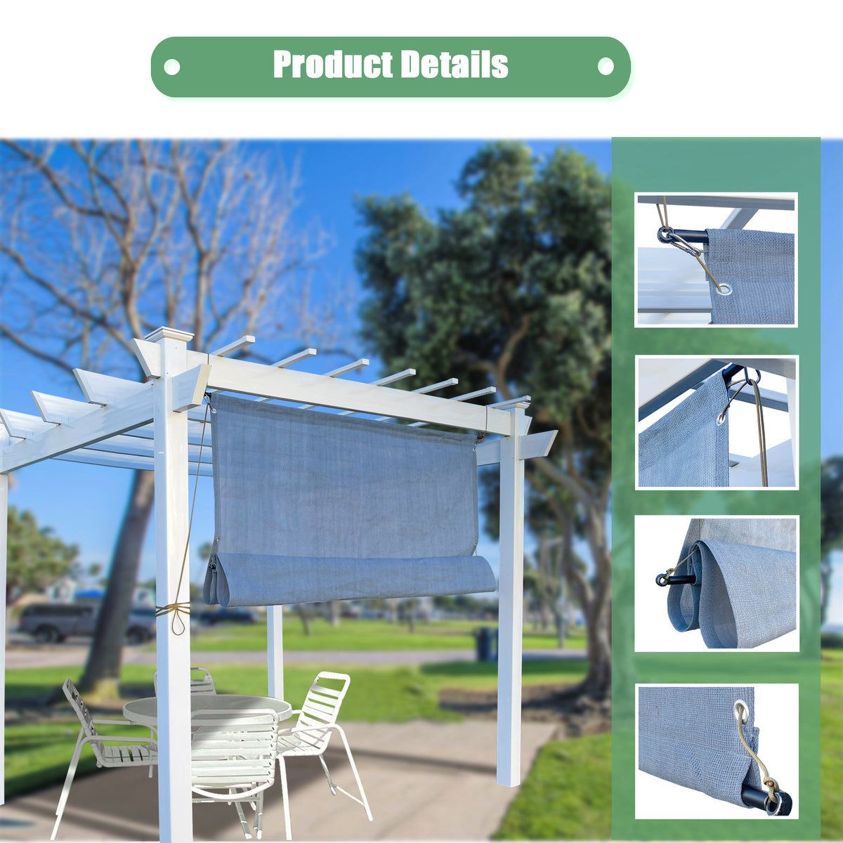 No-Drill Outdoor Roman Pergola Shade – Breathable HDPE, Grey