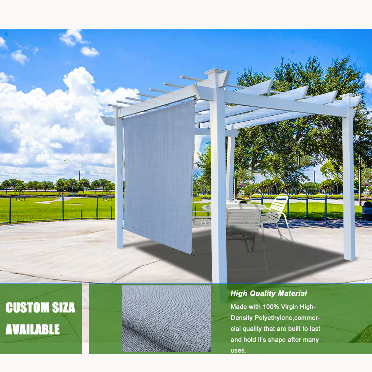 No-Drill Outdoor Roman Pergola Shade – Breathable HDPE, Grey
