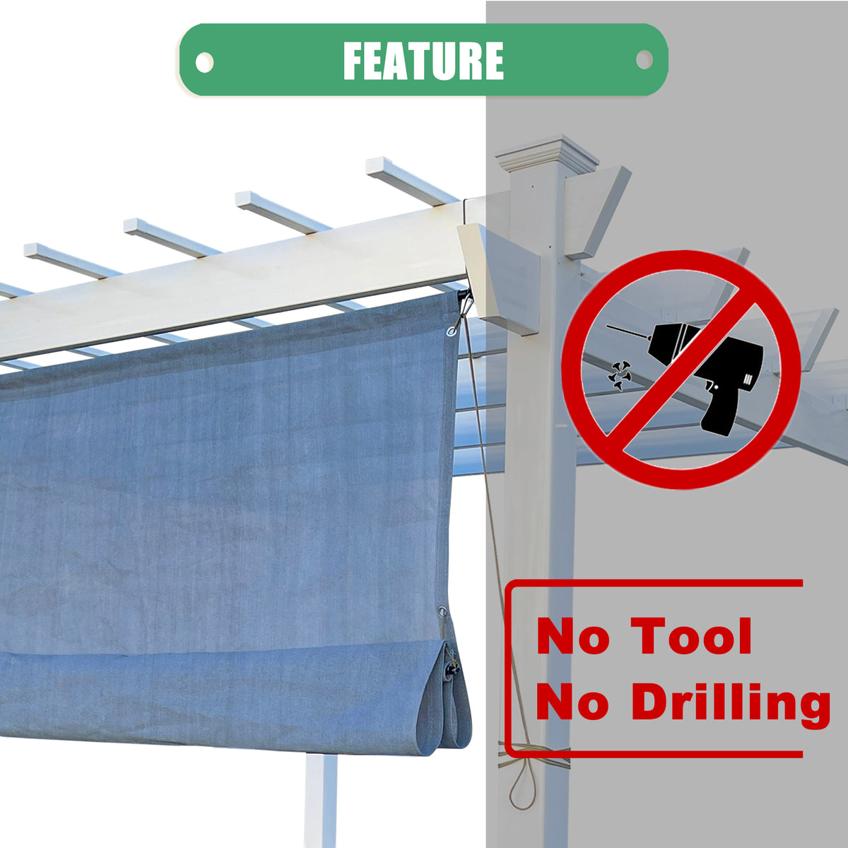 No-Drill Outdoor Roman Pergola Shade – Breathable HDPE, Grey
