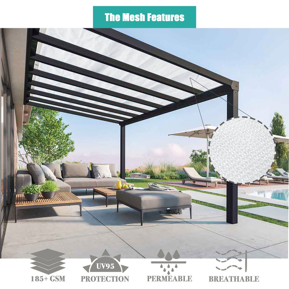 HDPE Pergola & Patio Shade Panel with Grommets – White